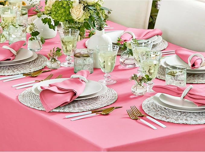 Solino Home Linen Tablecloth for Rectangle Tables 60 x 90 Inch - 100% Pure Linen Pink Carnation Table Cloth - Fete, Machine Washable Cloth Tablecloth for Halloween