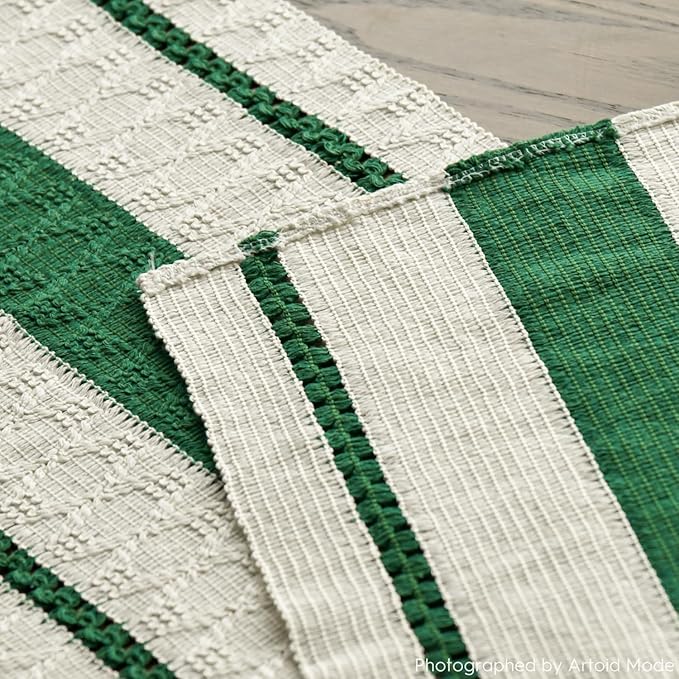 Artoid Mode Dark Green Farmhouse Woven Rustic Table Runner, Seasonal Holiday Hollow Kitchen Dining Table Decoration for Home Party Decor 12x108 Inch