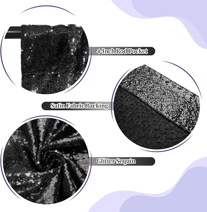 SquarePie Sequin Backdrop Less Transparent Background Sparkly Curtain for Wedding Halloween Party 8FT x 8FT Black