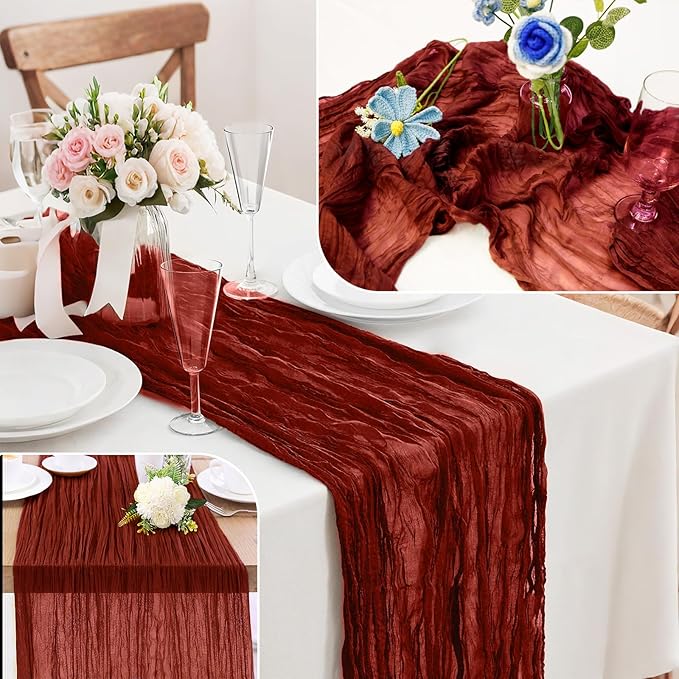 Cheesecloth Table Runner 10FT (35x120 Inch) - 10 Pack Terracotta Boho Gauze Fabric Cheese Cloth Table Runner Rustic Sheer Table Runners Cheesecloth for Wedding, Bridal Shower, Birthday Party Decor
