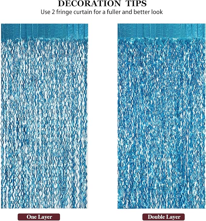 3 Pack 3.3 ft x 6.6 ft Teal Foil Fringe Curtains - Sparkle Metallic Curtains Party Decorations Photo Booth Decorations Party Supplier