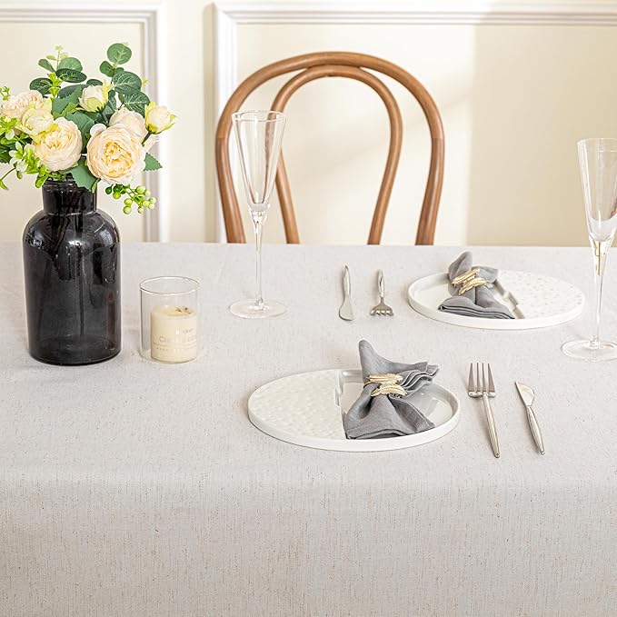 MYSKY HOME Table Cloth 60x120 in Rectangle, Heavy Duty Cotton Tassel Linen Look Waterproof Tablecloths Farmhouse Tablecloth, Wrinkle Free Table Cover with Black Tassels for Kitchen Dining, Party