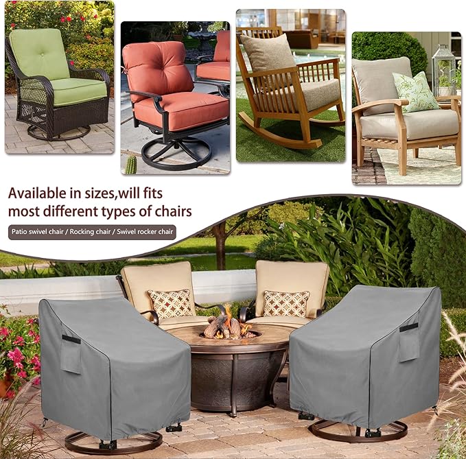 Okcool Outdoor Swivel Chair Cover 2 Pack,Outdoor Furniture Patio Chair Covers Waterproof Clearance,(27.5"W x 32.5"D x 39"H) Outdoor Lawn Patio Furniture Covers,Grey