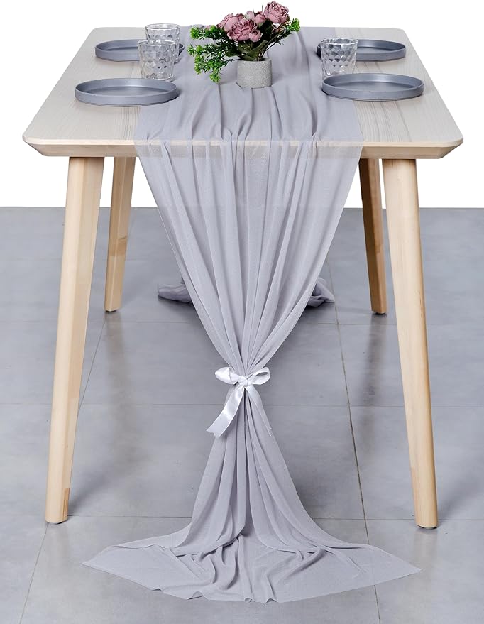 MDS Halloween Chiffon Table Runner - 20 Pack, 29 x 120 Inches, 10ft Each - Sheer Spooky Table Runners for Haunted House Parties, Trick-or-Treat Tables, Witchy Décor, Wedding & Events - Cool Gray