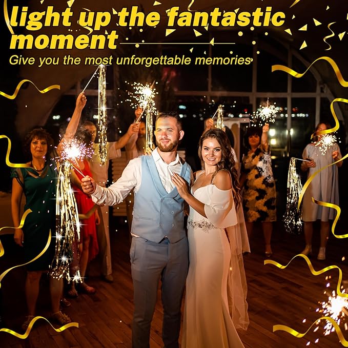 50 Pcs Wedding Fairy Wands with Bells Foil Tinsel Ribbon Stick Wands Tinsel Party Streamers with Bell Glittery Bridal Wedding Send Off Ideas Holiday Celebration (Champagne Gold)