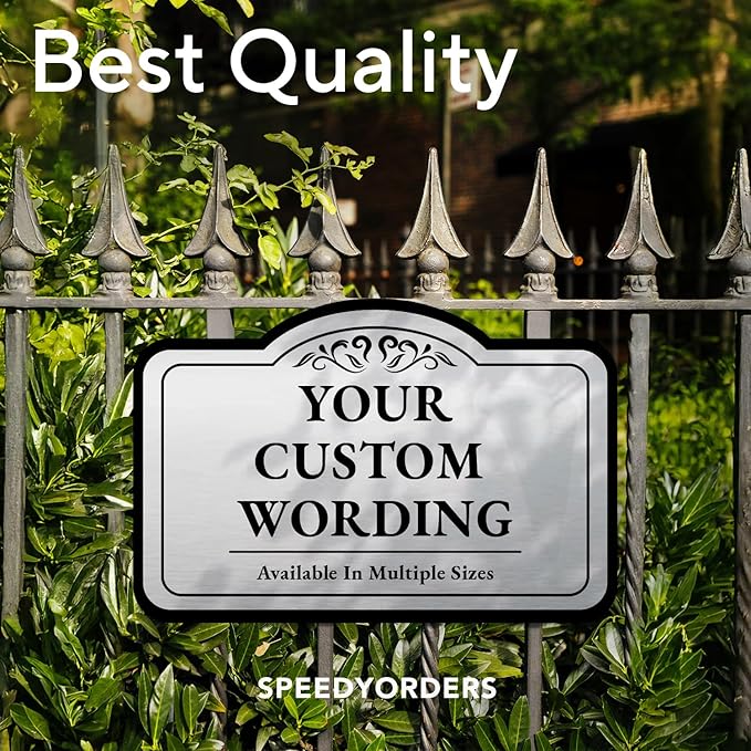 Custom Decorative Outdoor Metal Sign - Personalized Aluminum Driveway Sign, Waterproof, Made In USA - Design 1 Metallic Silver 36x24 In