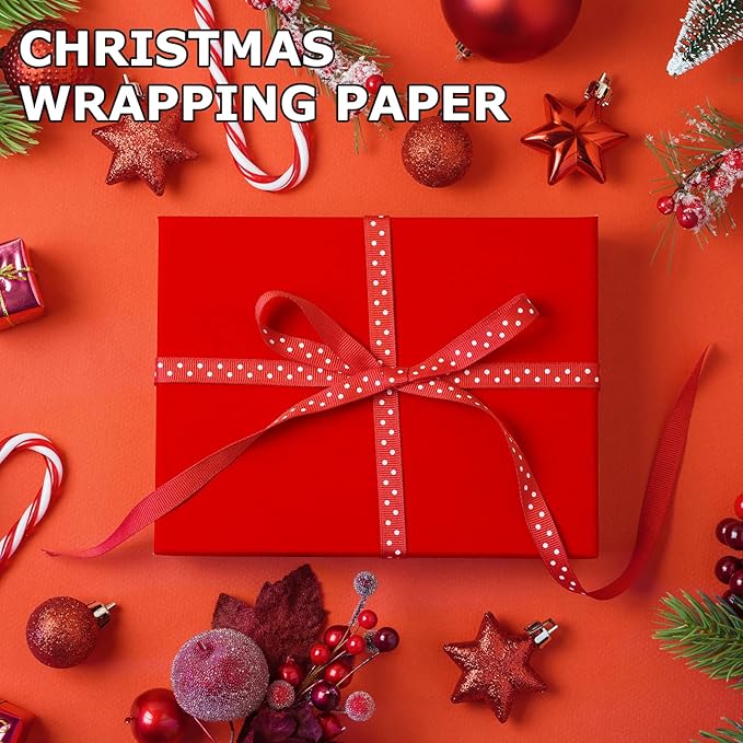 Vanhench 17.5"×963" Red Wrapping Paper Roll for Women Kids, Solid Color Art Kraft Craft Paper for Wedding, Birthday, Mothers Day Gifts, Bouquet Flower Poster Bulletin Board