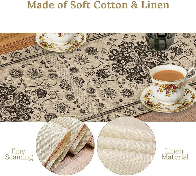 Boho Vintage Elegant Table Runner Farmhouse for Home Farmhouse Kitchen Table Dining Coffee Room Garden Party Wedding Decor 13x90in