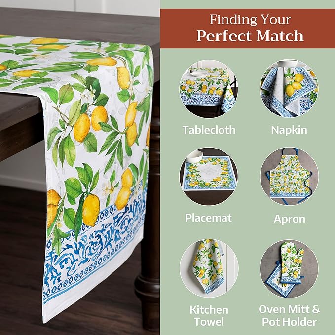 Maison d' Hermine Table Runner 100% Cotton Single Layer Table Runners 108 inches Long Decorative for Home Kitchen Dining Party Baby Shower Wedding Bridal Shower Spring Summer (Cedrat, 14.50" x 108")