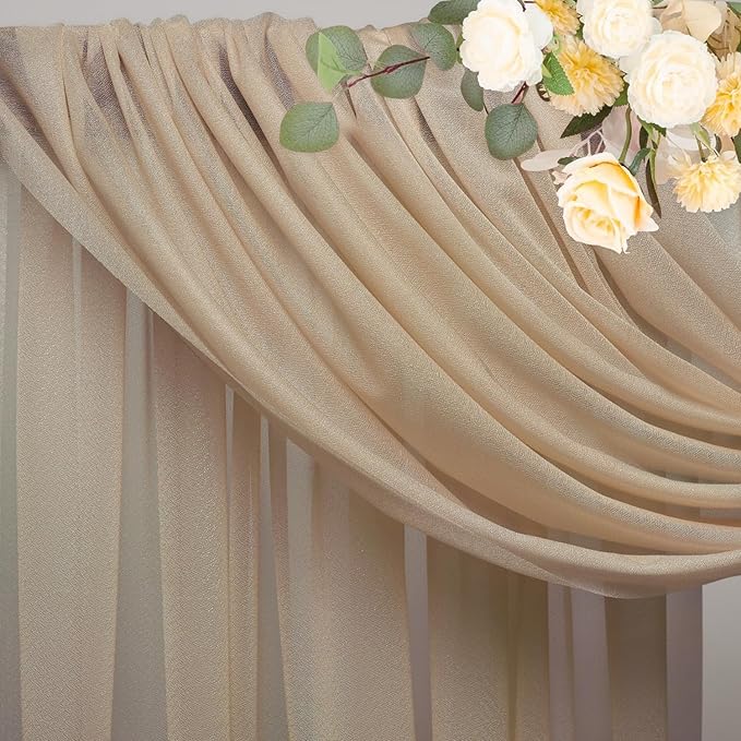 Wokceer Wedding Arch Draping Nude 4 Panels 28.7" x 20FT Sheer Fabric Drapes Backdrop for Ceremony, Birthday Party, Bridal Shower Decoration
