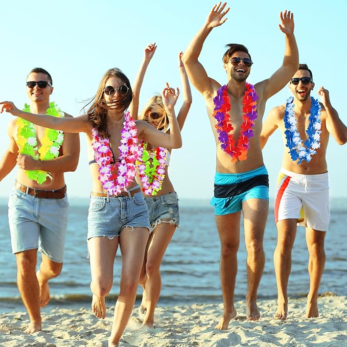 12PCS Hawaiian Leis Bulk, Colorful Luau Leis Party Decorations, Hawaiian Tropical Theme Silk Flower Leis, Hawaii Flower Lays Garland for Birthday Summer Pool Party Favors Supplies Accessories