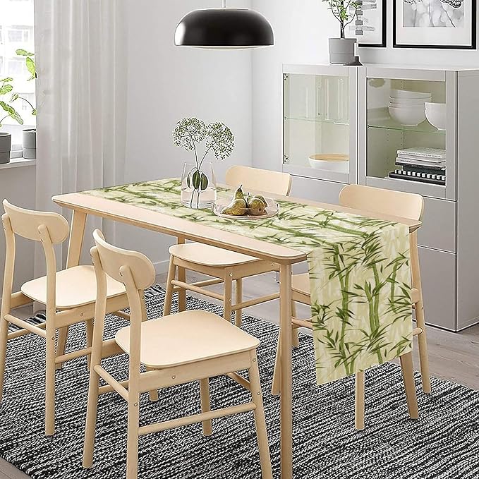 Bamboo Table Runner,Green Plant Leaf Pattern Table Cloth Kitchen Dining Table Home Party Decoration 13x108 Inch