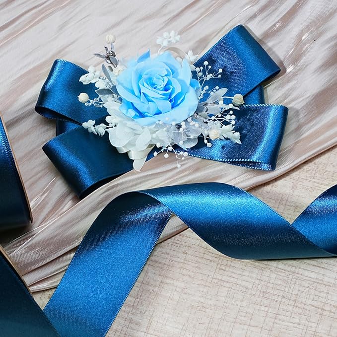 LaRibbons Navy Satin Ribbon 1 Inch 50 Yards Luxury Double Faced Blue Silk Ribbon for Flower Bouquet Crafts Gift Wrapping Wedding Bow Decoration