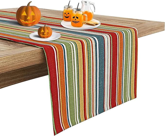 Ruvanti 100% Cotton Table Runner 108 Inches Long, Non-Slip, Stain Resistant, Washable & Reusable Table Runners Perfect for Wedding, Parties, Christmas, Holiday, in-Door use - Multi Stripe