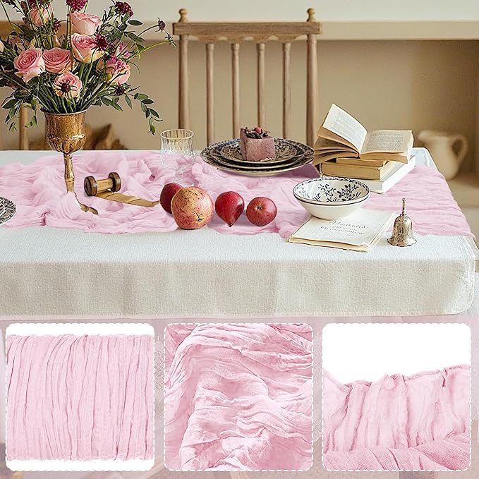 2 Pack Cheesecloth Table Runner 10Ft Christmas Gauze Boho Table Runners for Wedding Decor Bridal Shower Decorations Baby Shower Party(35" x 120")