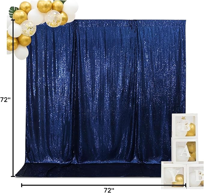 SquarePie Sequin Backdrop Less Transparent Background Sparkly Curtain for Wedding Party 6FT x 6FT Navy Blue