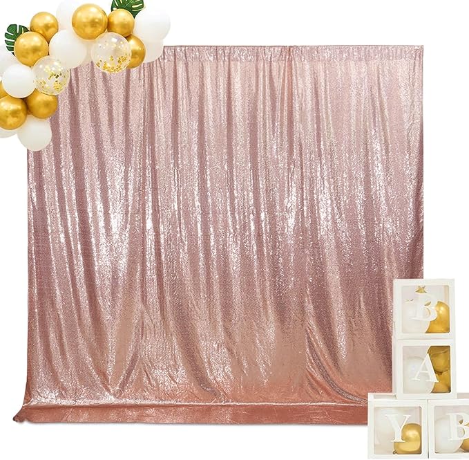 SquarePie Sequin Backdrop Non-Transparent Background Sparkly Curtain for Wedding Party 4FT x 7FT Rose Gold