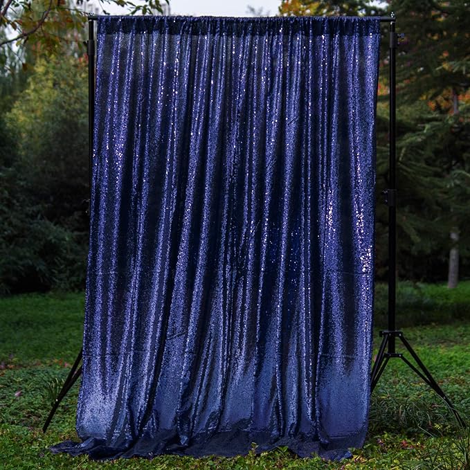 JYFLZQ Navy Blue Sequin Backdrop Curtains 4ft x 8ft 2 Panel Glitter Photo Booth Backdrops Sparkly Photography Background Drapes for Parties Wedding Bridal Showers