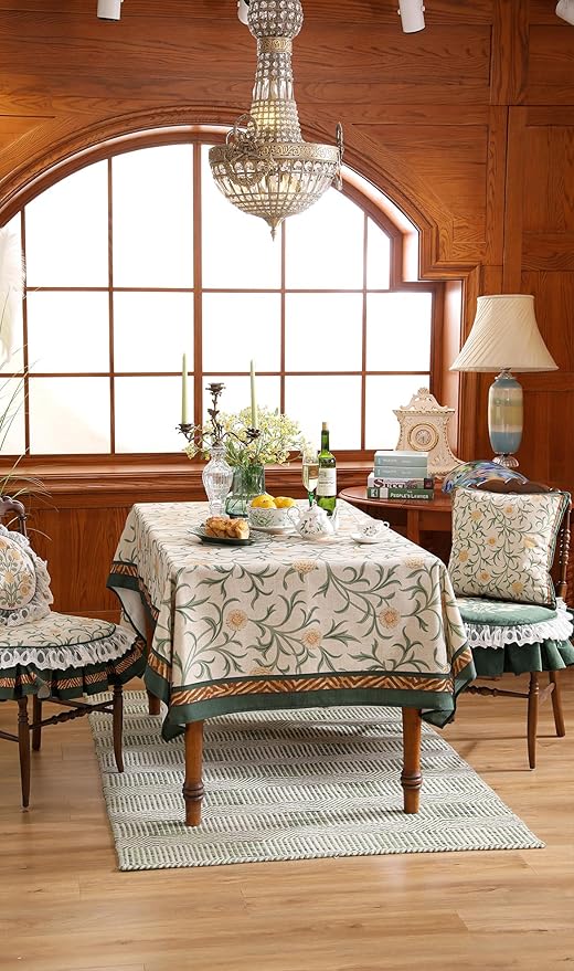 patdrea Designer French Linen Table Cloth for Rectangle Table,Vintage Fall Decorative Tablecloth,Floral Decoration Cover for Kitchen Dining Christmas,Tea Party,Thanksgiving,63"x102"-Littledaisy