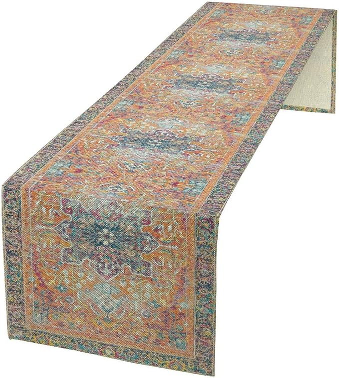 Boho Floral Vintage Table Runner, Orange Retro Flower Rustic Country Farmhouse Abstract Pattern for Home Kitchen Table Decor Dining Coffee Room Party Decor 13x120in