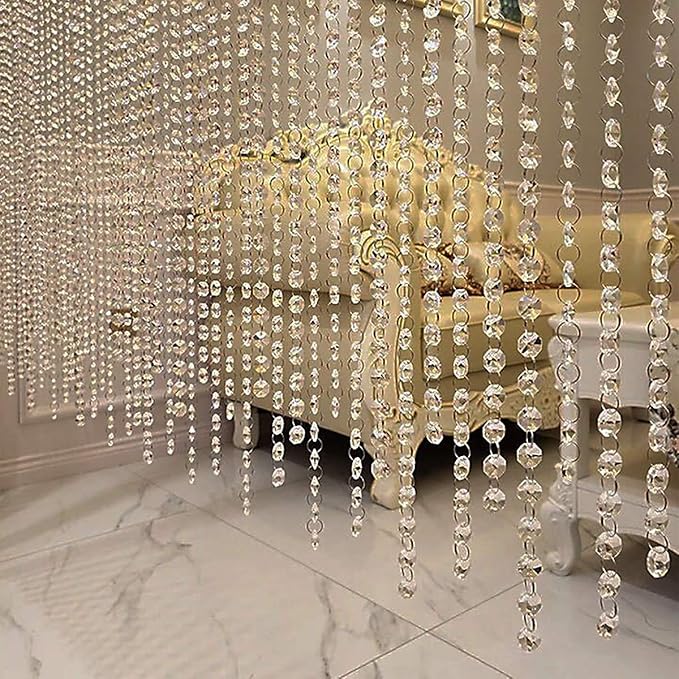 Crystal Acrylic Gems Bead Garland Strands, KinHom 16 Feet Hanging Clear 14mm Daimond Beads Chain Garlands for Manzanita Tree Centerpiece, Chandelier Bead Lamp Chain, Christmas/Wedding Party Decoration