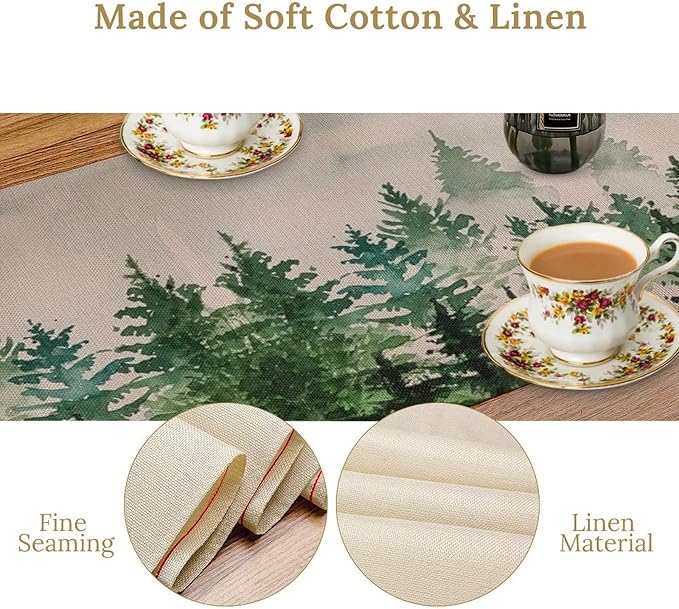 Foggy Forest Table Runner,Green Forest Natural Landscape Table Runner for Kitchen Dining Table Home Party Decoration 13x120 Inch
