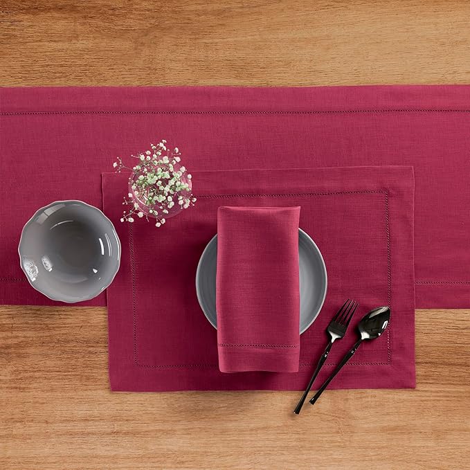 Solino Home Linen Table Runner 36 Inches - 100% Pure Linen Beet Hemstitch Table Runner 14 x 36 Inch Ideal for Dresser and Coffee Tables - Fall, Thanksgiving, Christmas, Holiday - Classic Hemstitch