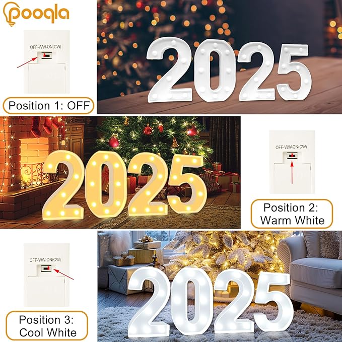Pooqla LED Light Up Numbers, Warm White and Cool White Decorative Lighted Marquee Numbers, Light Up Numbers for Boys Girls Party, Wedding, Bar, Night Light, Room Decor, Birthday Decoration, Number 5