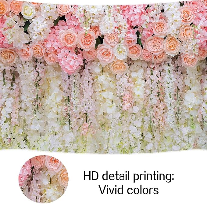 10x10ft Pink Rose Flower Wedding Photography Backdrop Spring Floral Photography Backdrop Valentine's Day Mother's Day Girl Birthday Baby Shower Wedding Bridal Party Banner Photo Booth Props Background