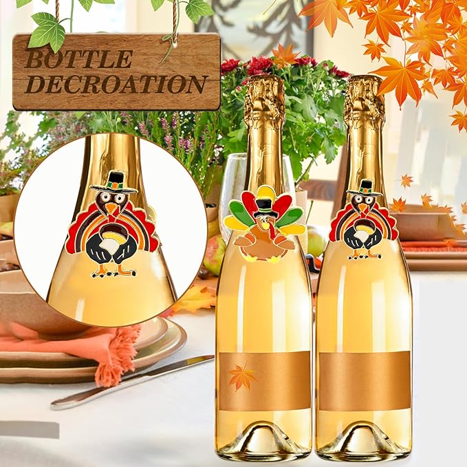KPOSIYA Thanksgiving Napkin Rings Set of 24, Turkey Napkin Rings Vintage Alloy Fall Napkin Holders for Holiday Dinner Parties, Weddings, Family Gatherings
