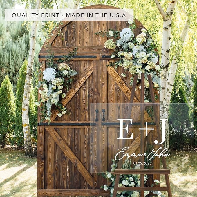 Andaz Press Custom Large Wedding Acrylic Sign, 16 x 24 Inches, Minimal Monograms, Personalized Sign, Welcome Sign For Modern Wedding Theme