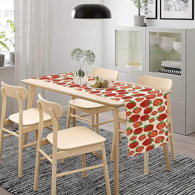 Strawberry Table Runner,Spring Summer Fruit Print Table Runner for Kitchen Dining Table Home Party Decoration 13x108 Inch