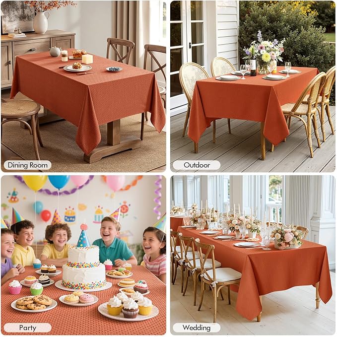 MIULEE Fall Tablecloth Burnt Orange Linen Cottton Table Cloth Rectangle Waterproof Spillproof Cross-Star Textured Table Cltoth Decorative Farmhouse for Dining Party Weddings 60x120 Inch