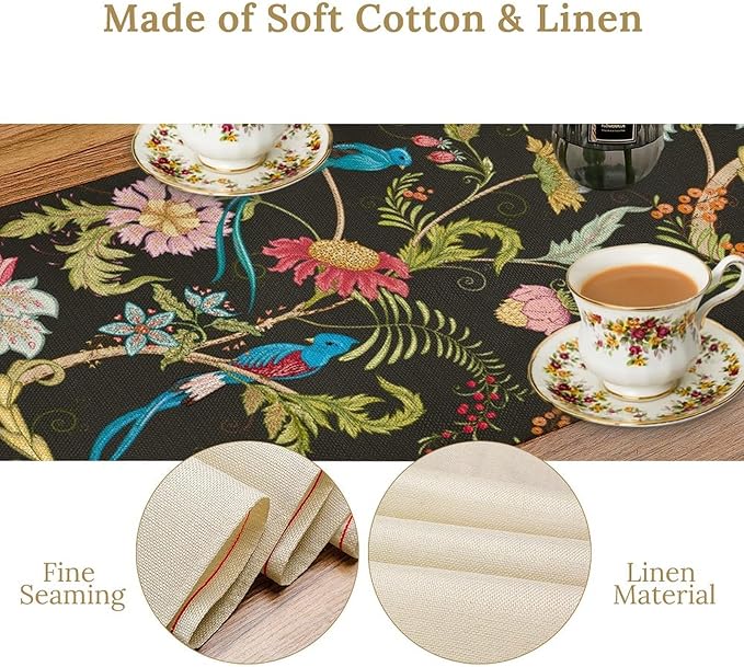 Floral Butterfly Table Runner Seasonal Spring Flower Bird Table Decoration Table Runner for Home Party Decoration 13x90 Inch