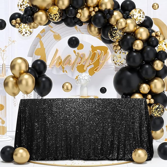 SquarePie Sequin Tablecloth 60 x 120 Inch Black Sparkly Table Linen for Halloween Wedding Party