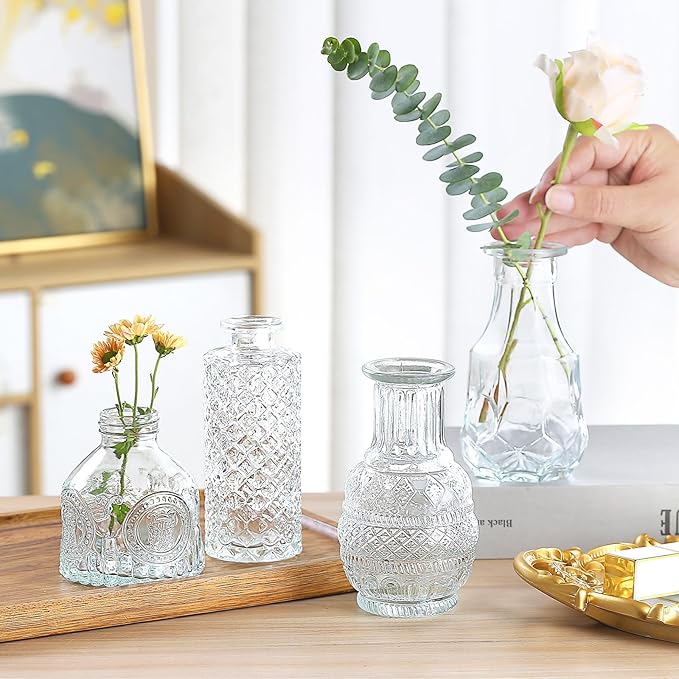 Glass Bud Vases in Bulk Set of 30 Pcs,Small Glass Vases for Flowers as Wedding Centerpieces for Tables,Clear Flower Vases Suitble for Wedding Decorations,Christmas Home Decor (Clear, 30 pcs)