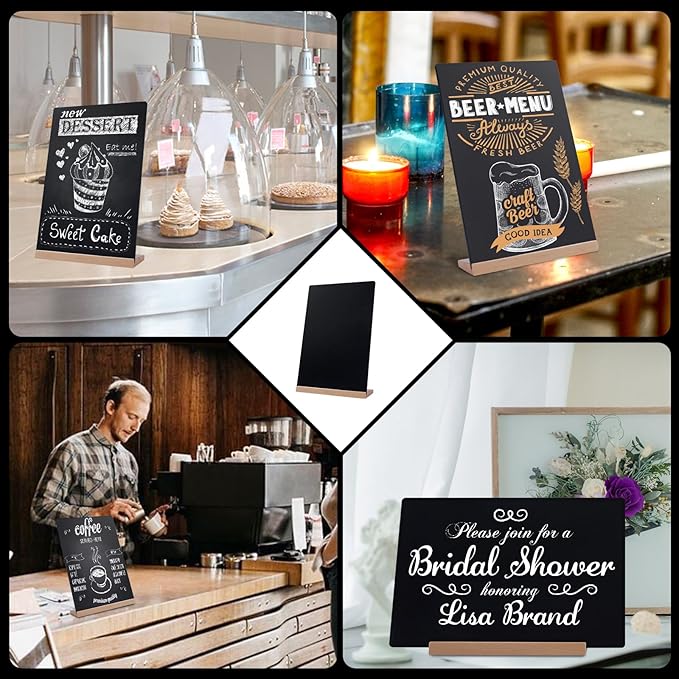 8 x 12 Chalkboard Sign, Reusable Double Sided Small Chalkboard Signs with Wooden Base Stand, Menu Chalk Board Sign Store Food Signs for Party, Tables Decoration, Bar and Restaurant (1 Pack)