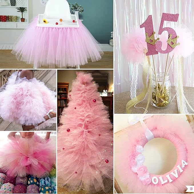 Pink Tulle Fabric Rolls 6 Inch by 100 Yards (300 feet) Fabric Spool Tulle Ribbon for DIY Pink Tutu Bow Baby Shower Birthday Party Wedding Decorations Christmas Craft Supplies