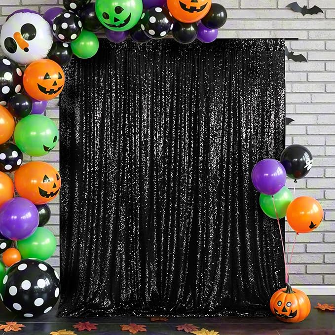 Eternal Beauty Black Sequin Backdrop, 6x8 Ft Halloween Glitter Background Curtains for Shimmer Photography Party Wedding Birthday Back Drop Decor