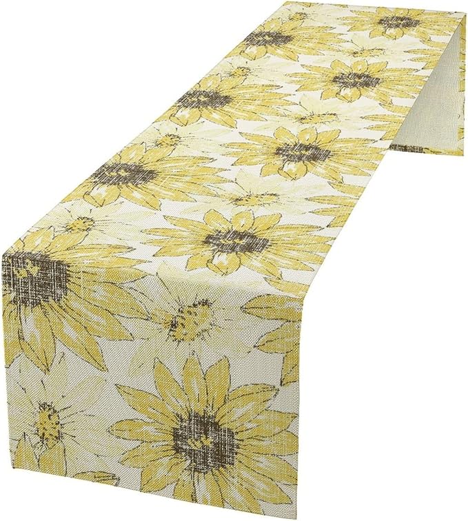 Chrysanthemum Vintage Floral Table Runner, Elegant Grunge Gray Sunflower Spring Summer Elegant Pattern Artichokes Flower Table Runner for Party Kitchen Dining Living Room Decor, 13x60 Inch