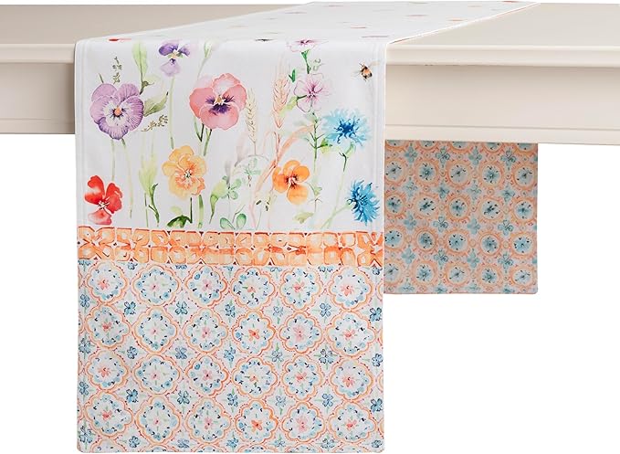 Maison d' Hermine Table Runner 100% Cotton Double Layer Table Runners 72 inches Long Decorative for Home Kitchen Dining Party Wedding Bridal Shower Spring Summer (Summer Whisper , 14.50" x 72")