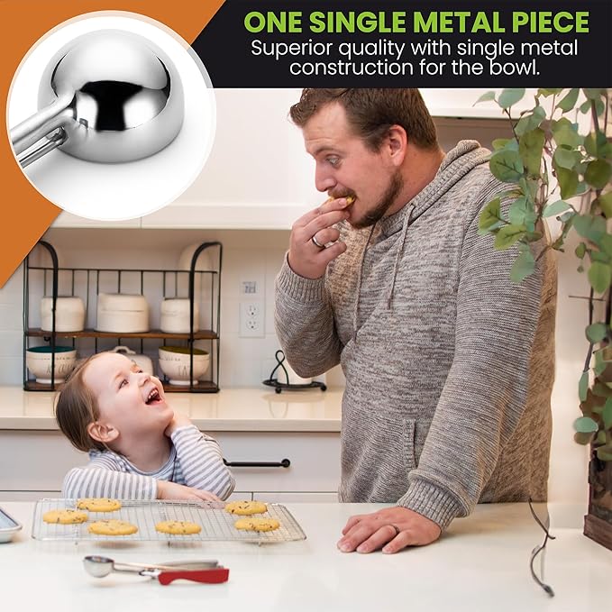 Spring Chef Red Large Stainless Steel Cookie Scoop for Baking - Multifunctional #20 Melon Baller with Trigger Release, 2.93 Tbsp Food Scooper for Ice Cream - Dishwasher Safe Cookie Dough Scoop