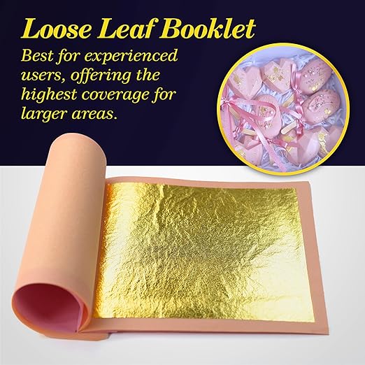 Barnabas Blattgold Edible Gold Leaf 24K - Cake Decorations, Loose Gold Leaf Sheets for Cupcakes - 3.1 inches, Book of 10
