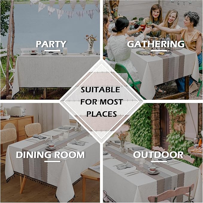 MYSKY HOME Table Cloth 60x120 in Rectangle, Heavy Duty Linen Look Waterproof Tablecloths Farmhouse Tablecloth, Wrinkle Free Table Cover with Coffee Lines for Kitchen Dining, Party