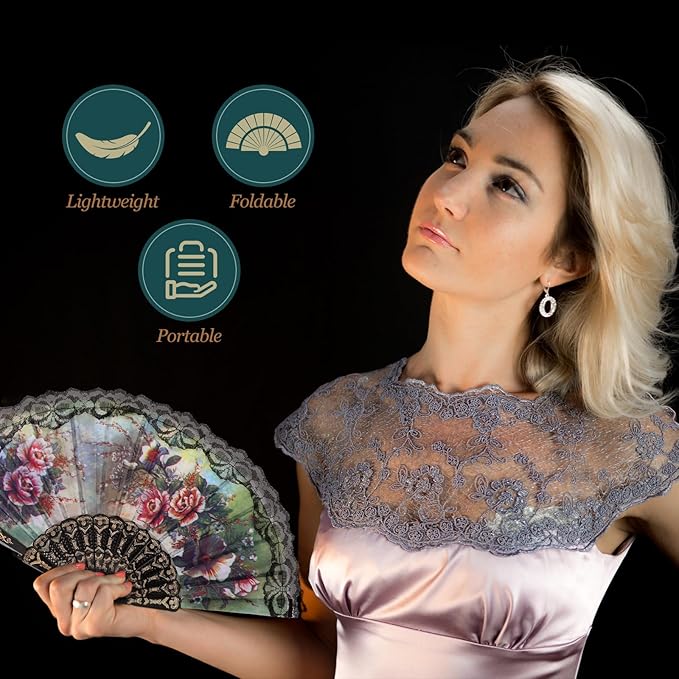 Geetery 30 Pcs Folding Hand Fan for Line Dancing Spanish Boots on The Ground Fans Gifts Bulk Colorful Silk Popping Rave for Women Tea Party Wedding Church Halloween Costume(Floral,Colors Random)