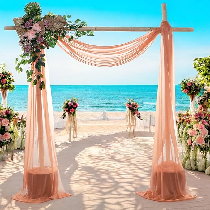 MDS Halloween Chiffon Draping Fabric - 1 Panel, 30" Wide x 50ft Long - Sheer Spooky Arbor & Canopy Drapery for Haunted House Backdrops, Party Ceilings, DIY Costumes & Themed Events - Coral Peach