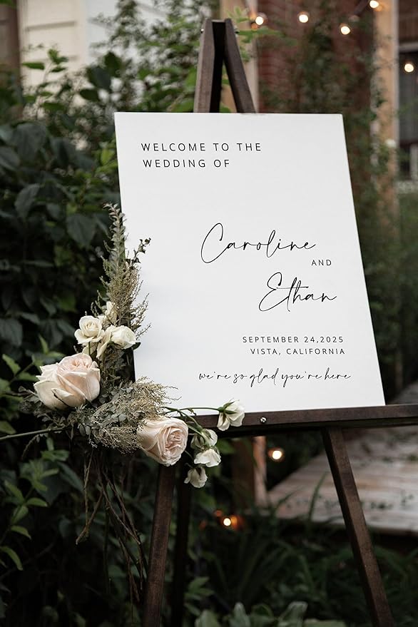 Welcome Wedding Signs, Minimalist Glad You're Here Wedding Sign Decorations Signage 12" X 18" (Small), 27" (Medium), 36" (Large), Plastic, Modern, Pole Mount, Weather