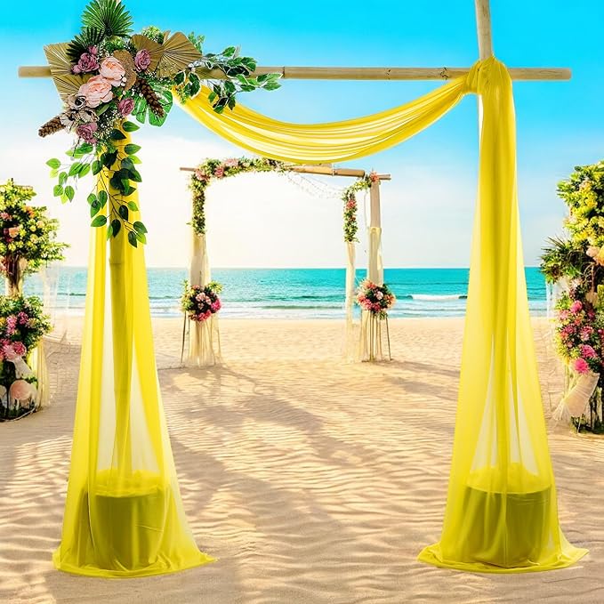 MDS Halloween Chiffon Draping Fabric - 1 Panel, 30" Wide x 75ft Long - Sheer Spooky Arbor & Canopy Drapery for Haunted House Backdrops, Party Ceilings, DIY Costumes & Themed Events - Yellow