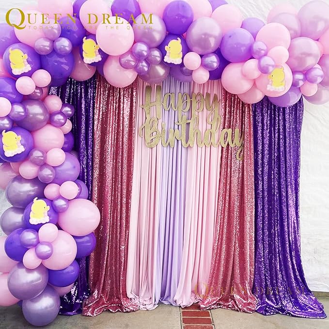 Purple Halloween Backdrop - Sequin Backdrop 2 Pieces 3x8FT Purple Glitter Drapes Fabric for Photography Wedding