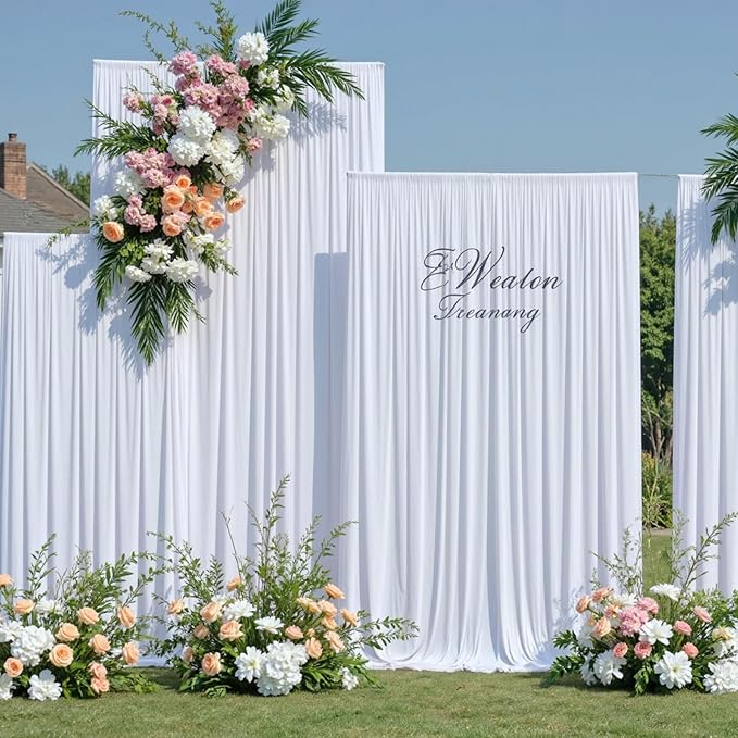 30ftx10ft Wrinkle Free White Backdrop Curtains for Party Background, 6 Panels 5x10ft Silky Polyester Photo Backdrop Drapes Back Drop Cloth for Wedding Birthday Photography Baby Shower Decor